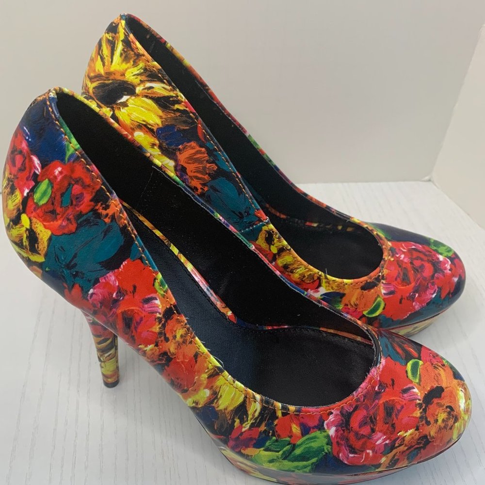 Wild Pair Dayton Rainbow Floral Platform Stilettos